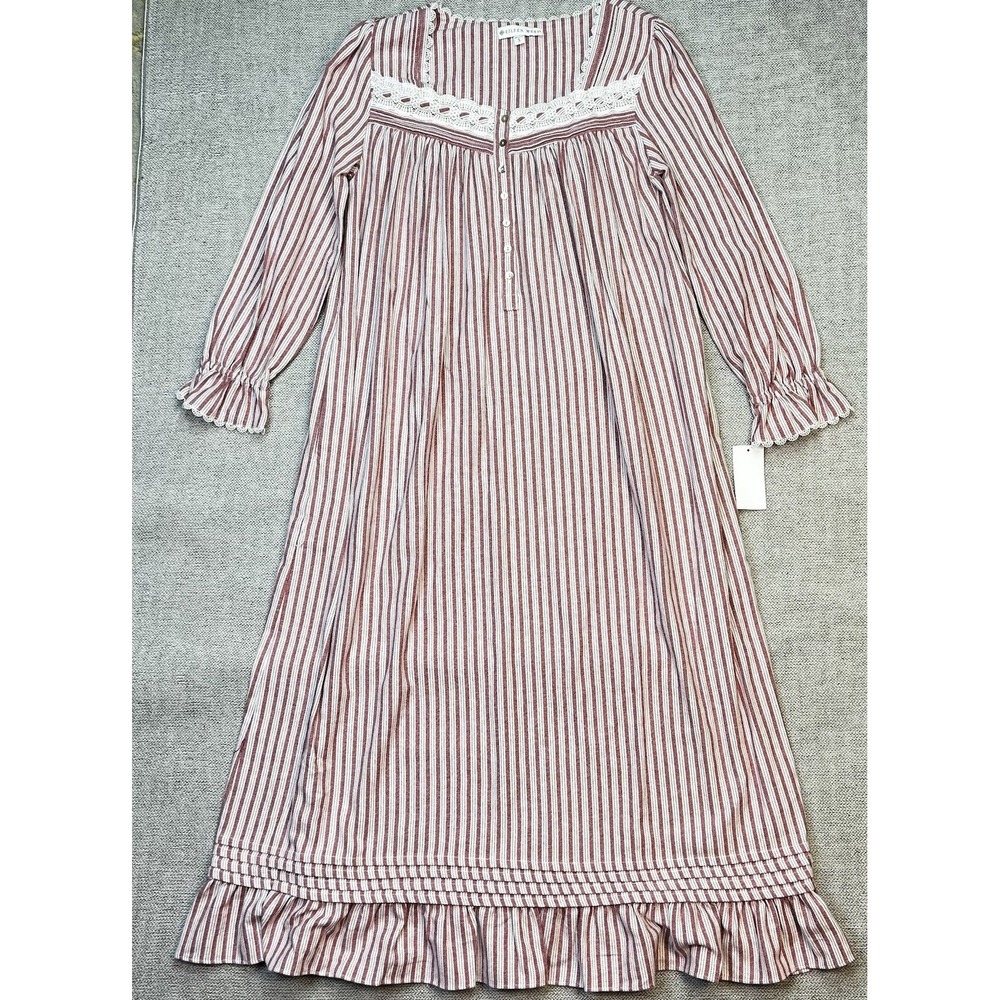 Eileen West Striped BRUSHED COTTON FLANNEL Ballet Nightgown S Cottage - Picture 2 of 8